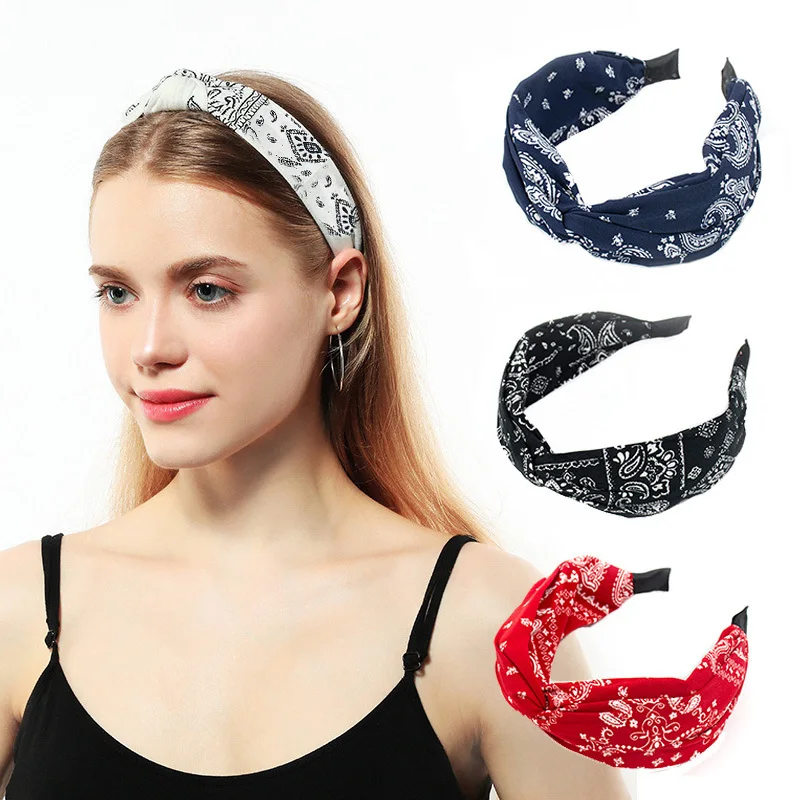 Serre-tête bandana - Kf sa e fedd baf d b d at cerceau cheveux large et doux pour femmes impression de fleurs de cajou bande de sauna ethnique - Tenue de festival