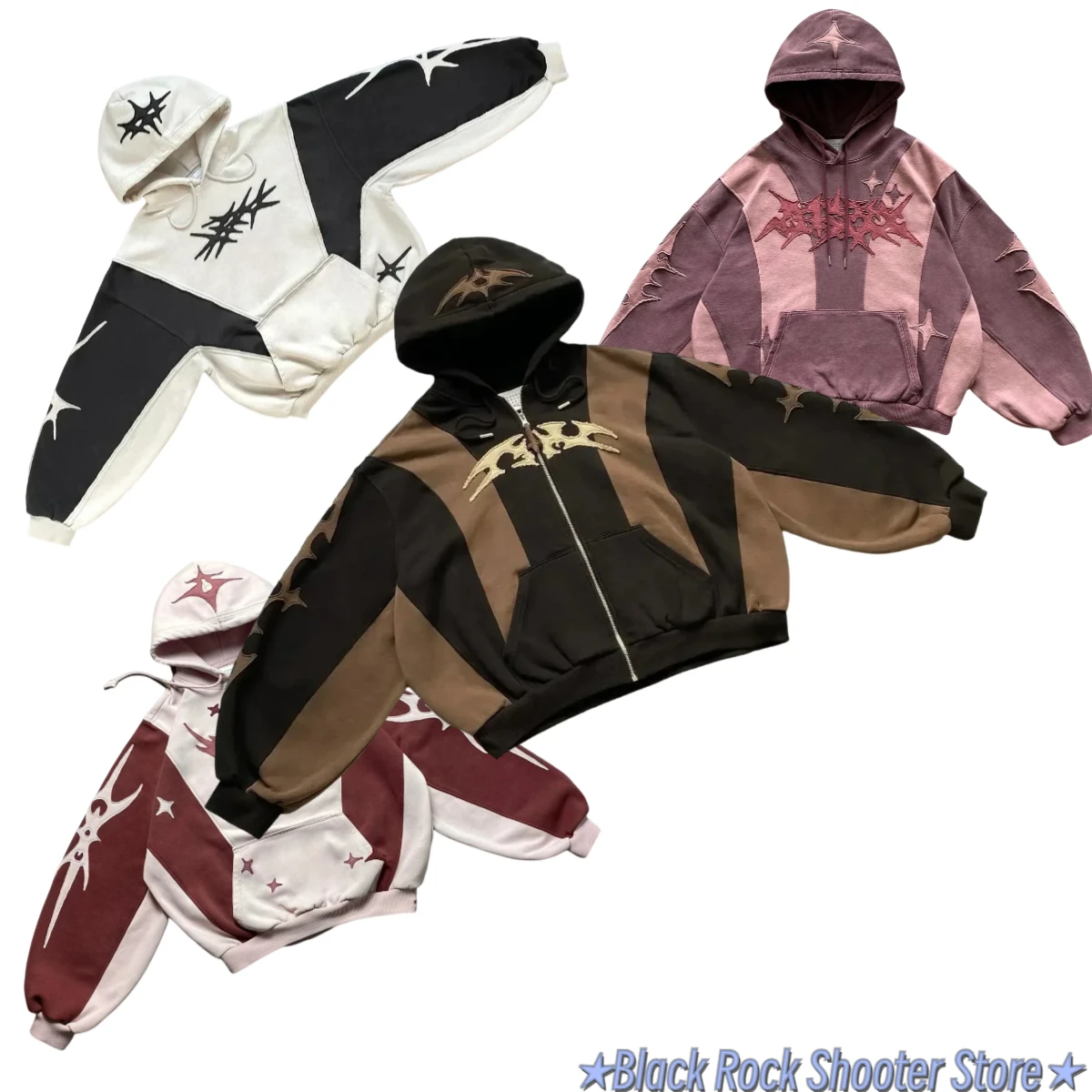 Sweats à capuche à motifs géométriques Punk Y2K - Kf sc cf e e a c dbf a r sweats capuche motifs g om triques pour jeunes vestes patchwork sweat shirt gothique high streetwear hip - Tenue de festival