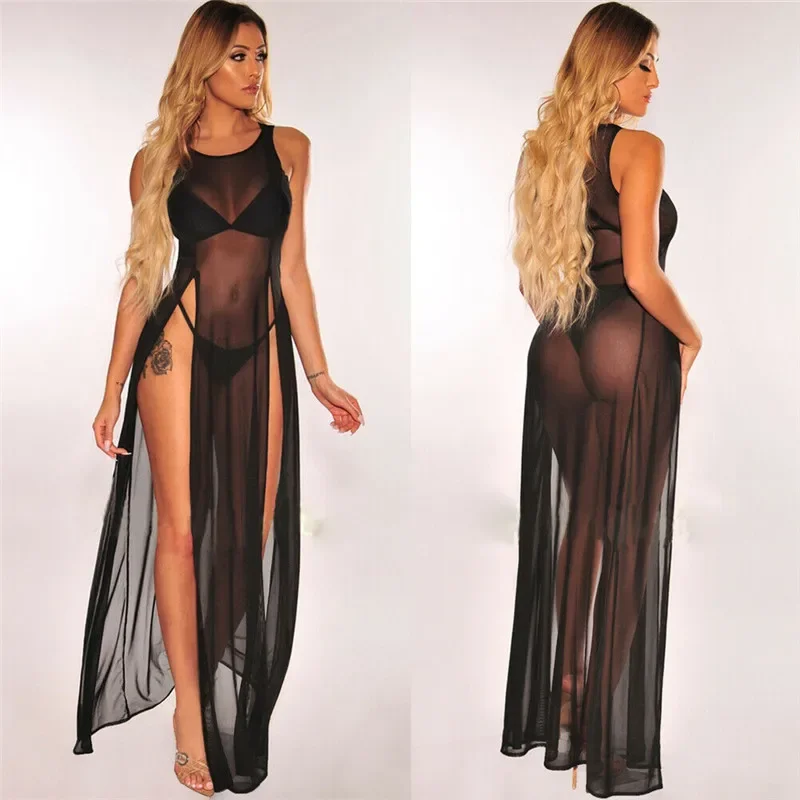 Robe de plage longue en maille transparente 3