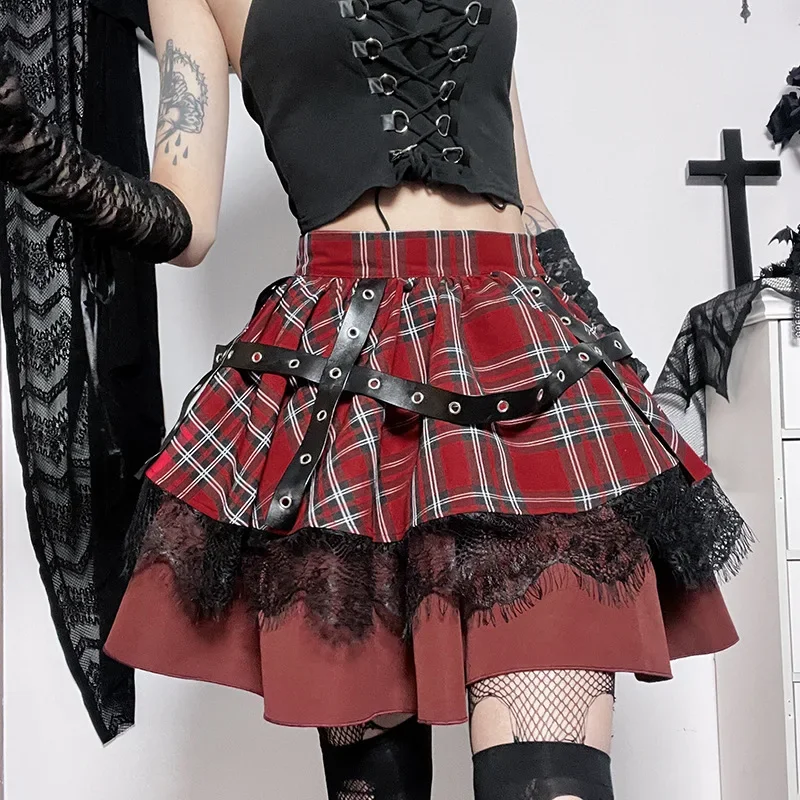 Jupe plissée à carreaux gothique - Kf sd a edecb fdb ed ffb b b jupe pliss e carreaux gothique harajuku pour filles mini jupes lolita cake dentelle douce punk v - Tenue de festival