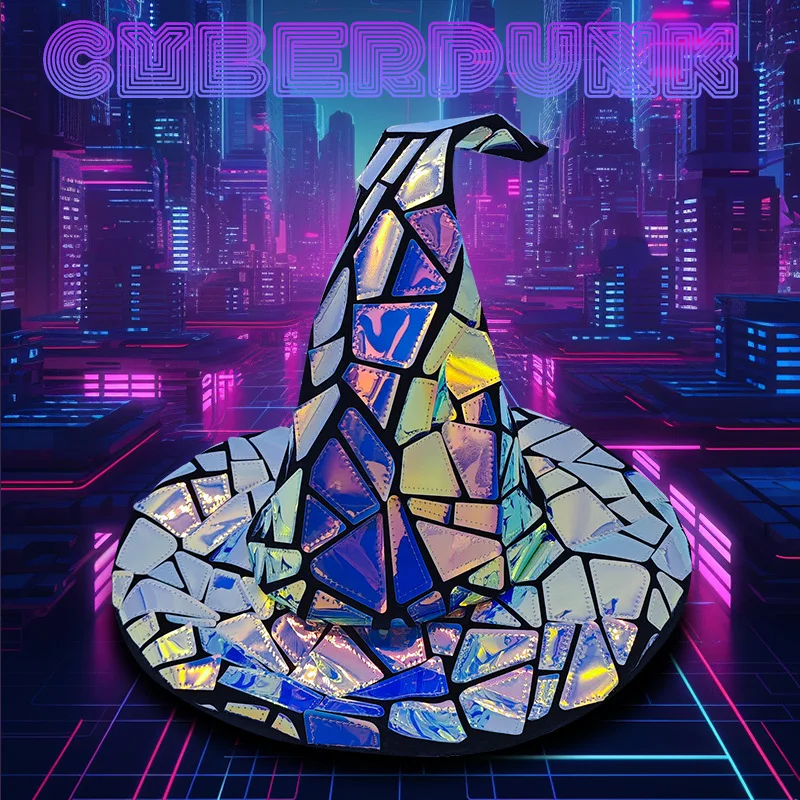 Chapeau de sorcière holographique cyberpunk - Kf sfea d fc b e db b d l chapeau de sorci re pour la f te cyberdiary cyberpunk laser elemental hexenbiest chapeau de chambre - Tenue de festival