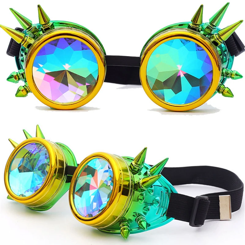 Lunettes steampunk kaléidoscope arc-en-ciel - Kf hda fb e e a fb ce c j lunettes de soleil kal idoscope arc en ciel pour hommes et femmes lunettes steampunk rivets lunettes - Tenue de festival