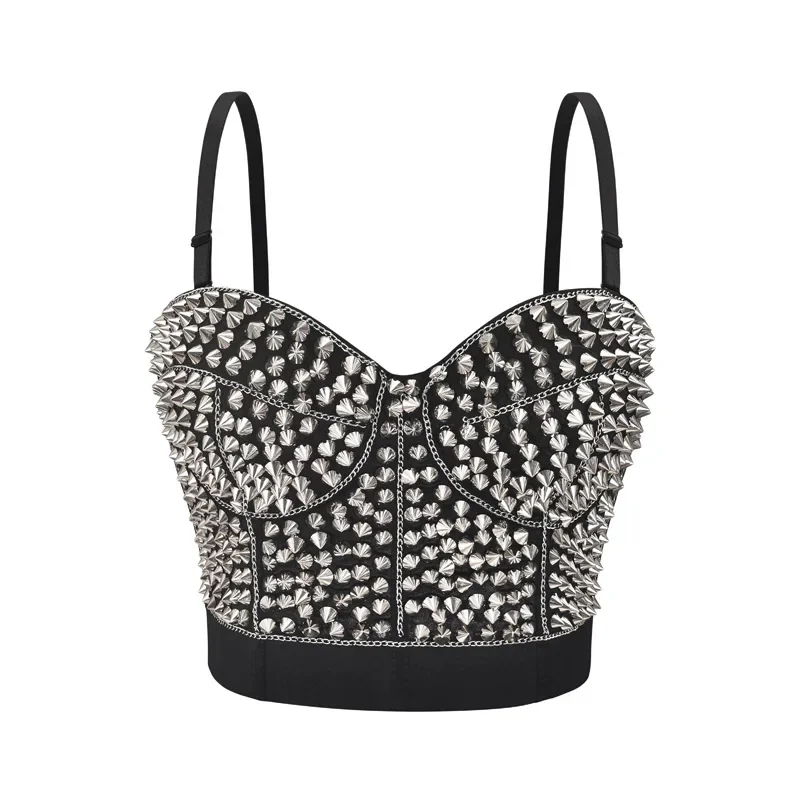 Bustier clouté punk à bretelles ajustables - Kf sa d c e cd db ecfm risale soutien gorge push up gothique bretelles spaghetti pour femme haut court bralette steampunk brassi re - Tenue de festival