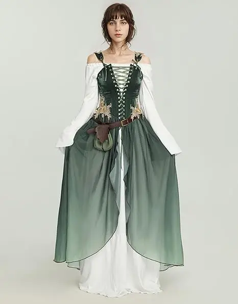 Robe de costume d'Elfe renaissance médiévale pour femme - Kf s f c f cfe ac b a c d z - Tenue de festival