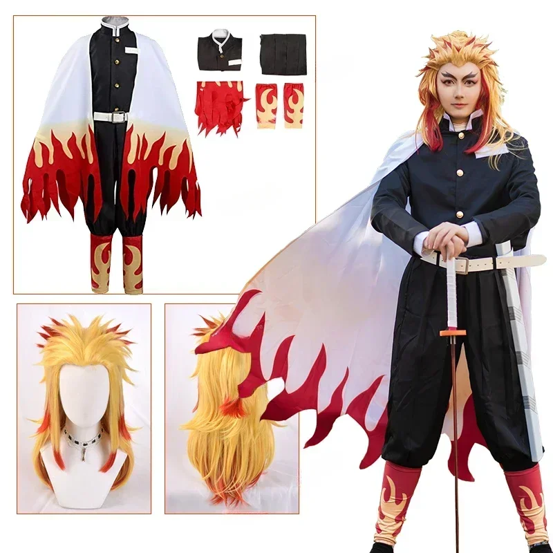 Costume de cosplay "Kyojuro Rengoku" dans Demon Slayer (avec perruque) - Kf s bcecd d cf b cee fdbfc - Tenue de festival