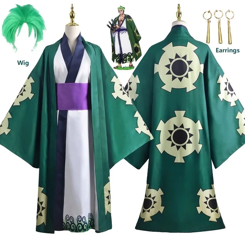 Costume de coslay "Roronoa Zoro" de l’arc Wano dans One Piece (avec perruque) - Kf sba e c c c b a d d w - Tenue de festival