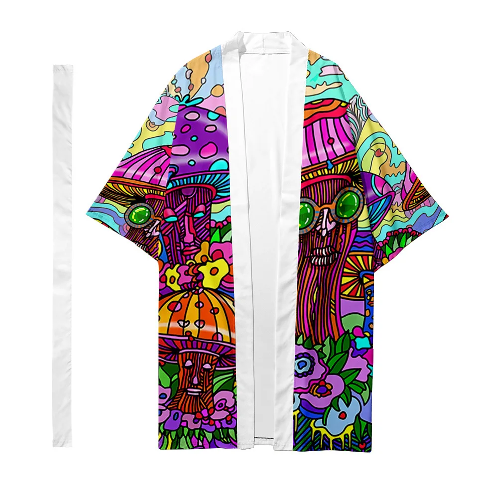 Kimono japonais "Mushrooms" psychédélique - Kf se cdd ed f d an - Tenue de festival