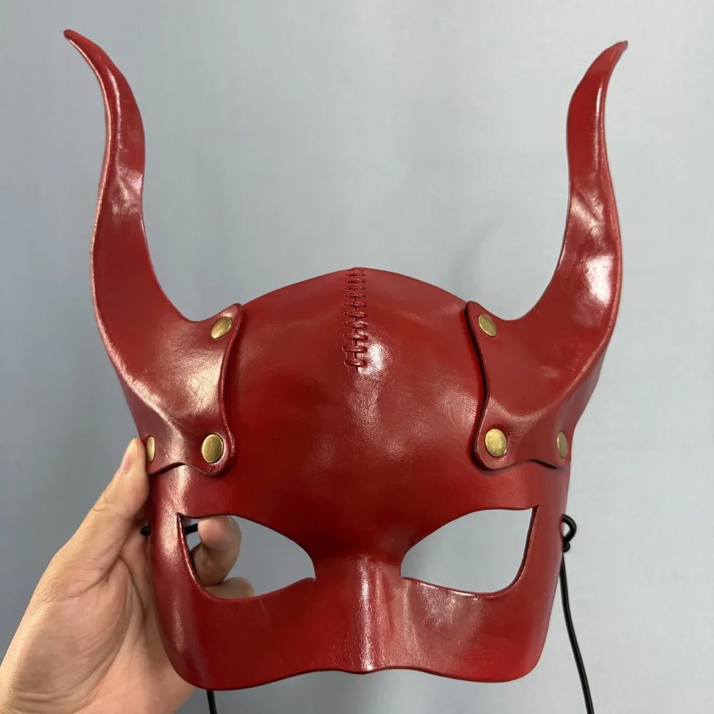 Masque en cuir rouge avec corne de diable - Kf s eae c e fec c cf l - Tenue de festival