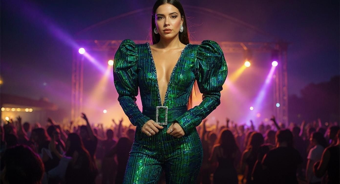 Combinaison vert emeraude à col en V - Image - Tenue de festival