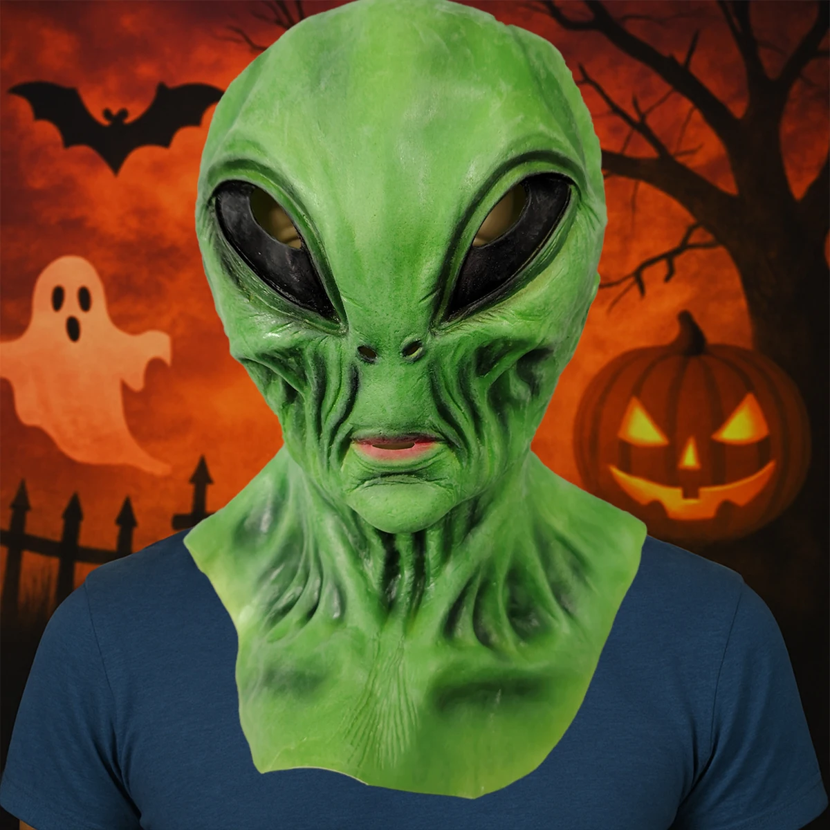 Masque d'alien vert en latex - Kf s e d a b f adcf f a w - Tenue de festival