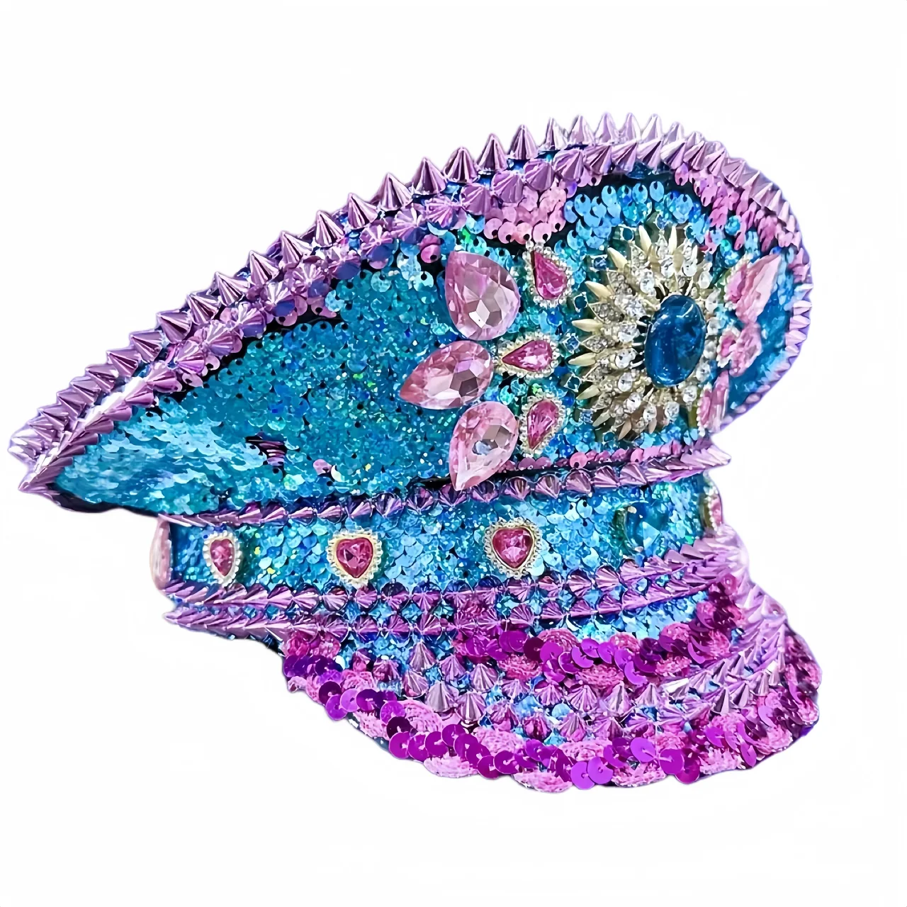 Chapeau de capitaine à strass rose et bleu - Kf s f ed b ada b ac b z - Tenue de festival