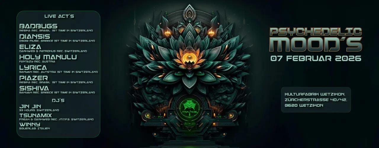 Les meilleurs Festivals Techno en Suisse en 2026 ! - Psychedelic moods iiii (wetzikon, zh) festivals techno suisse - Tenue de festival