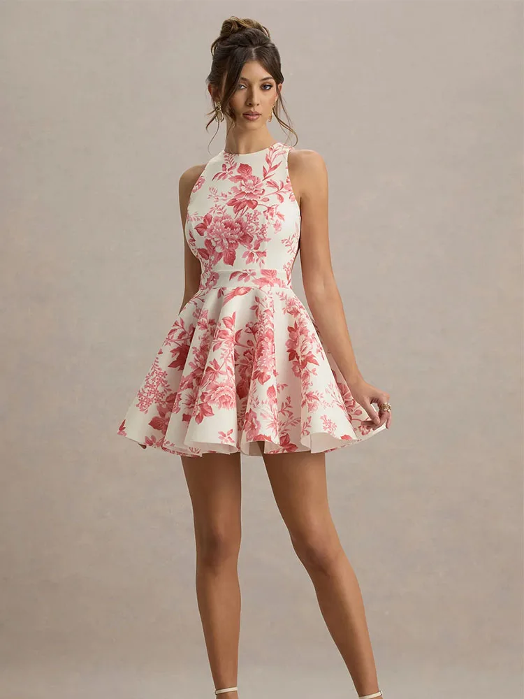 Robe patineuse sans manche à motif floral - Kf s e bed af d e s - Tenue de festival