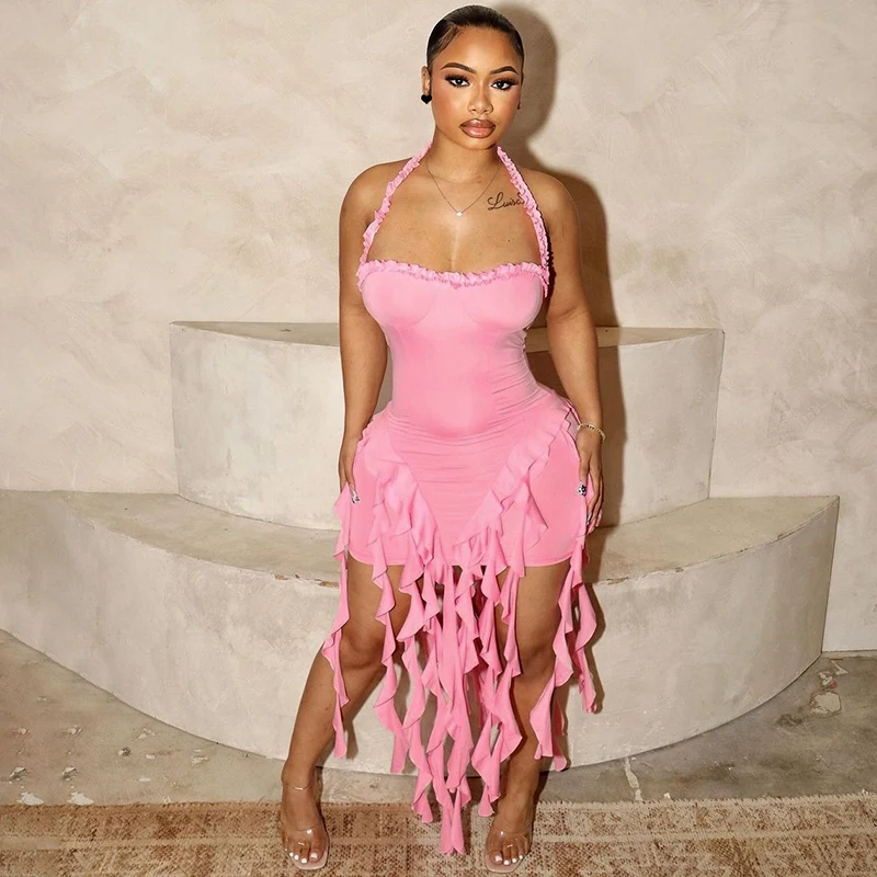 Robe dos nu moulante avec volants asymétriques - Kf s ddbc d c ddcad e acc x - Tenue de festival