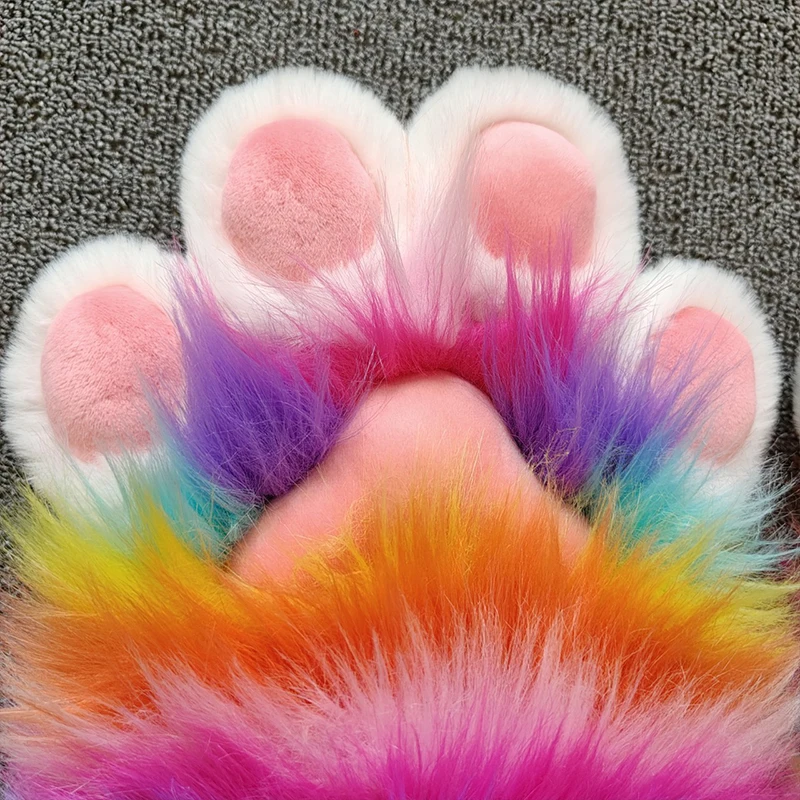 Gants pattes de chat en peluche arc-en-ciel - Kf s fb e d b a c b cd n - Tenue de festival