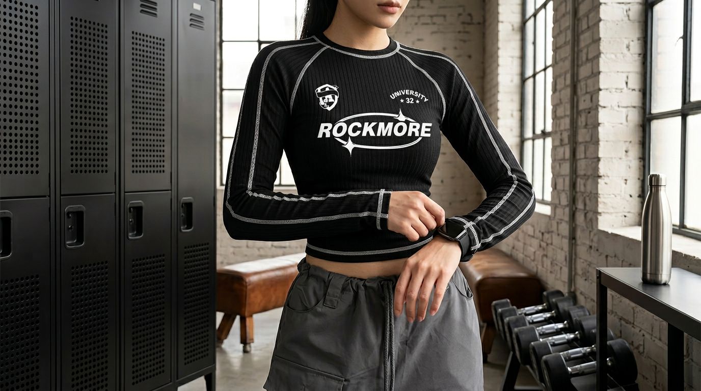 Crop-top manches longues “Rockmore University 32” - Image - Tenue de festival