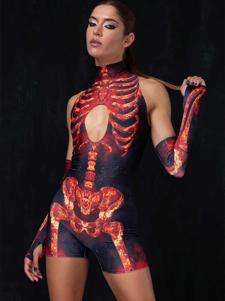 Combinaison sexy squelette enflammé - Kf s d f ff f ebf f f fbs - Tenue de festival