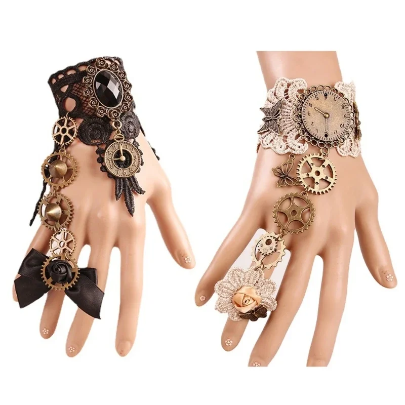 Bracelet manchette steampunk avec montre et engrenages - Kf s b c c dfd f b - Tenue de festival