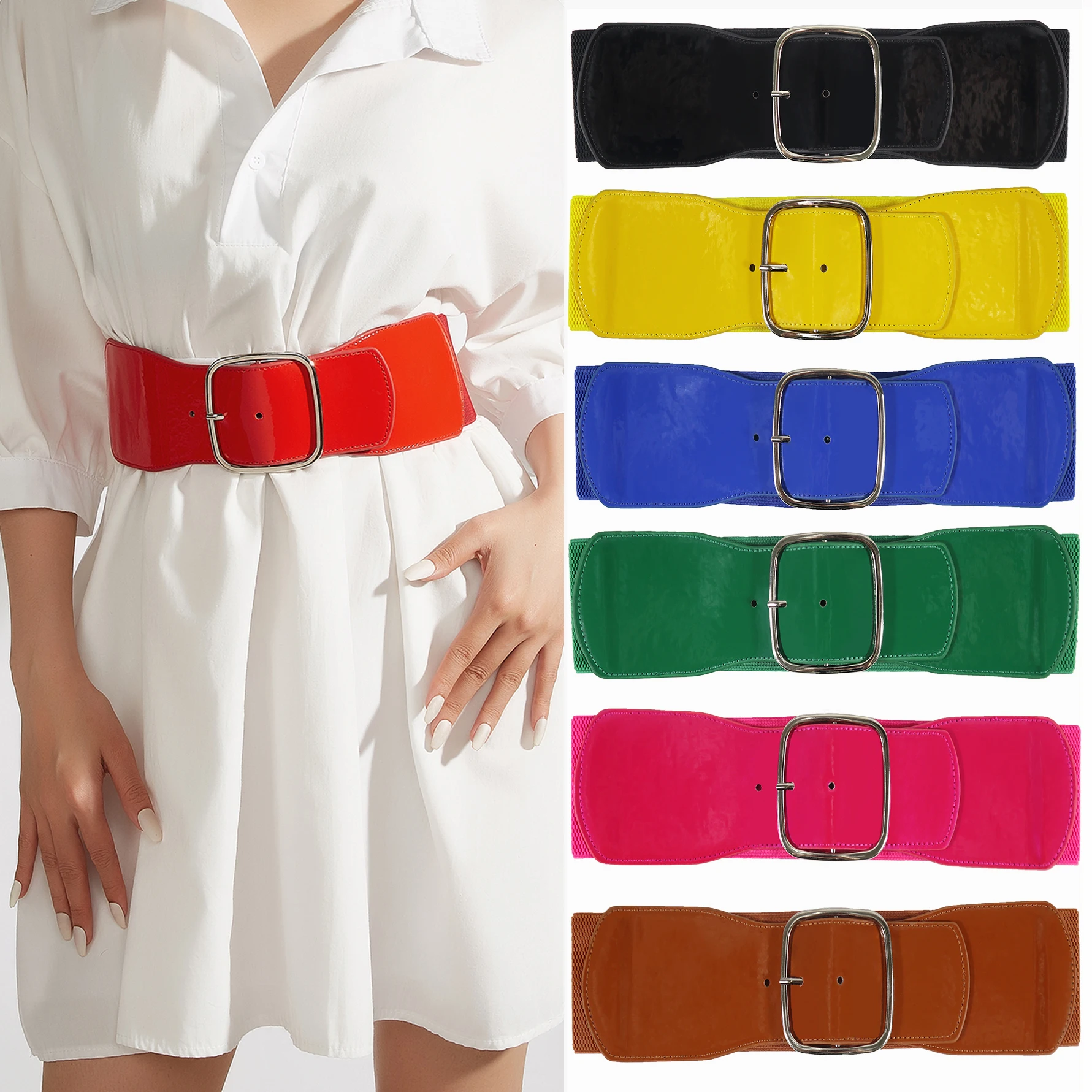 Ceinture large élastique vernie avec boucle carrée XXL - Kf s e a b a b b fw - Tenue de festival