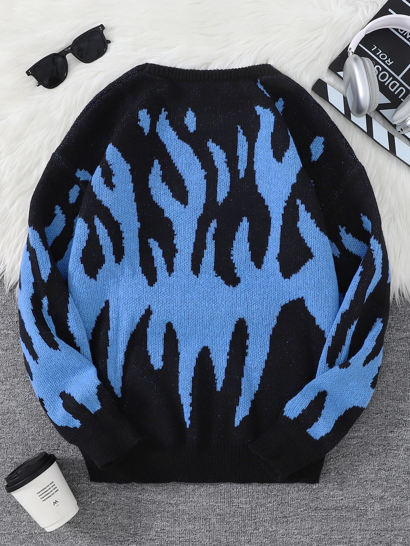 Pull knit oversize à motif flammes - Kf saa bcba f a fd fc b a l - Tenue de festival