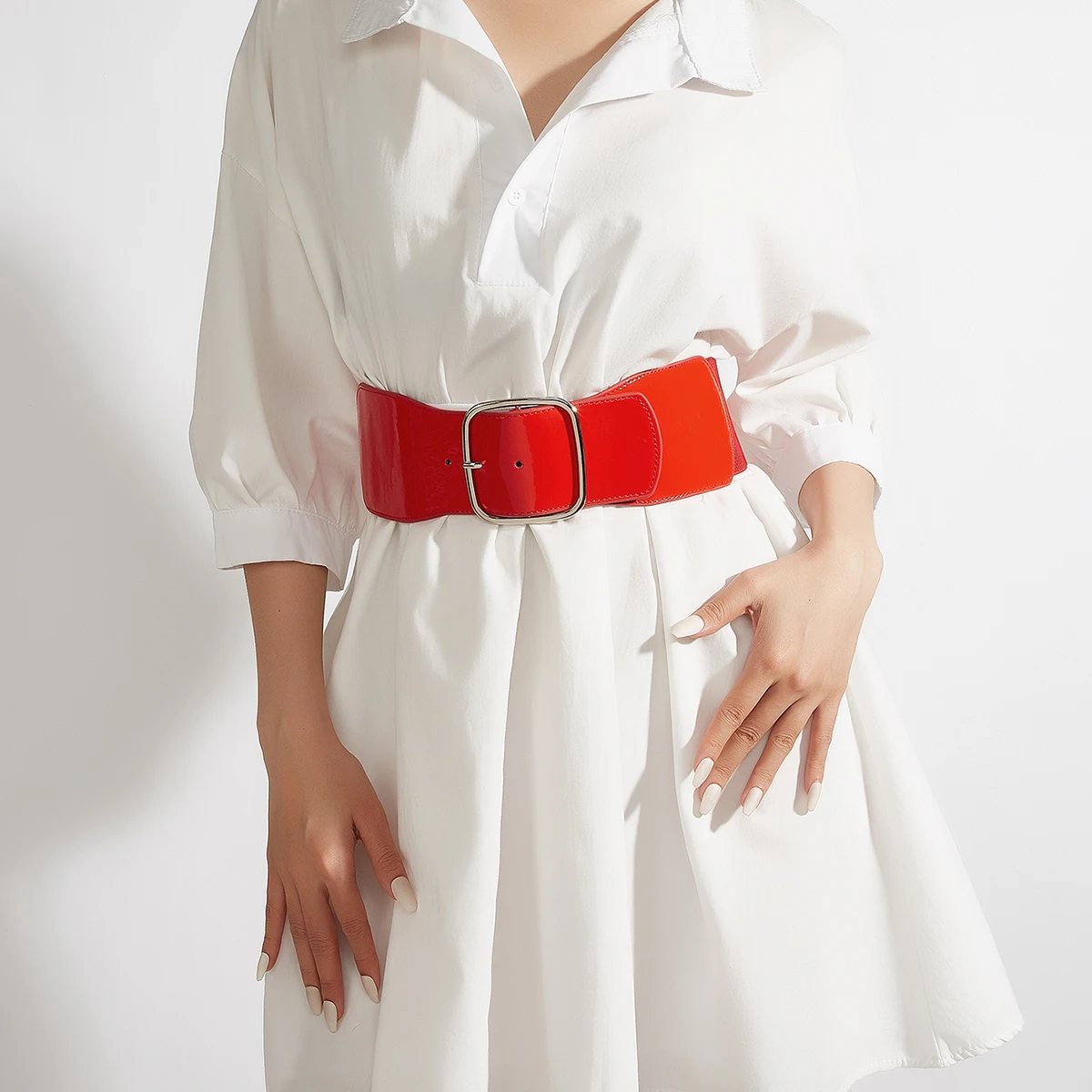 Ceinture large élastique vernie avec boucle carrée XXL - Kf sc f a ac bf b a f f m - Tenue de festival