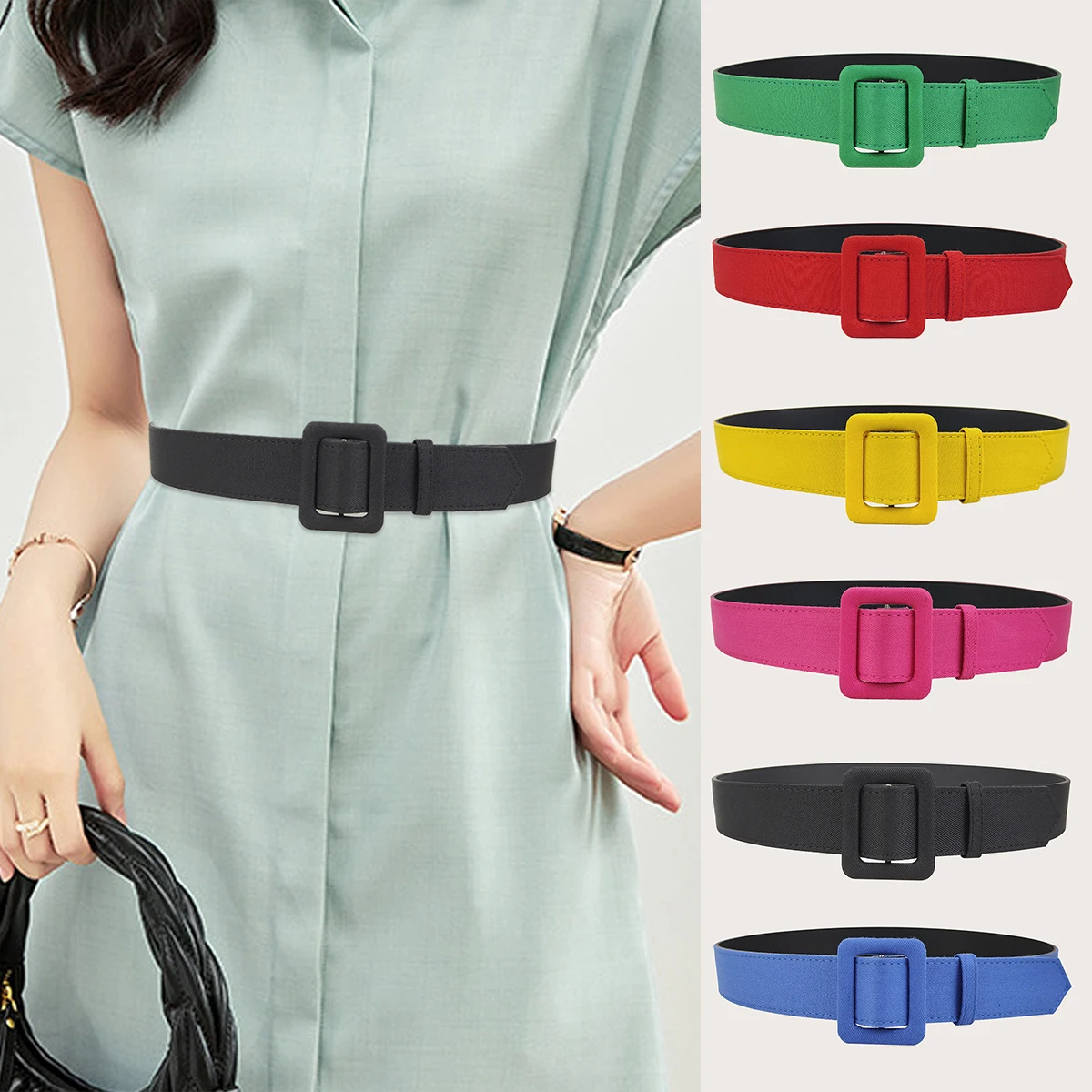 Ceinture large avec boucle carrée colorée pour femmes - Kf sf cff e e be d d b d s - Tenue de festival