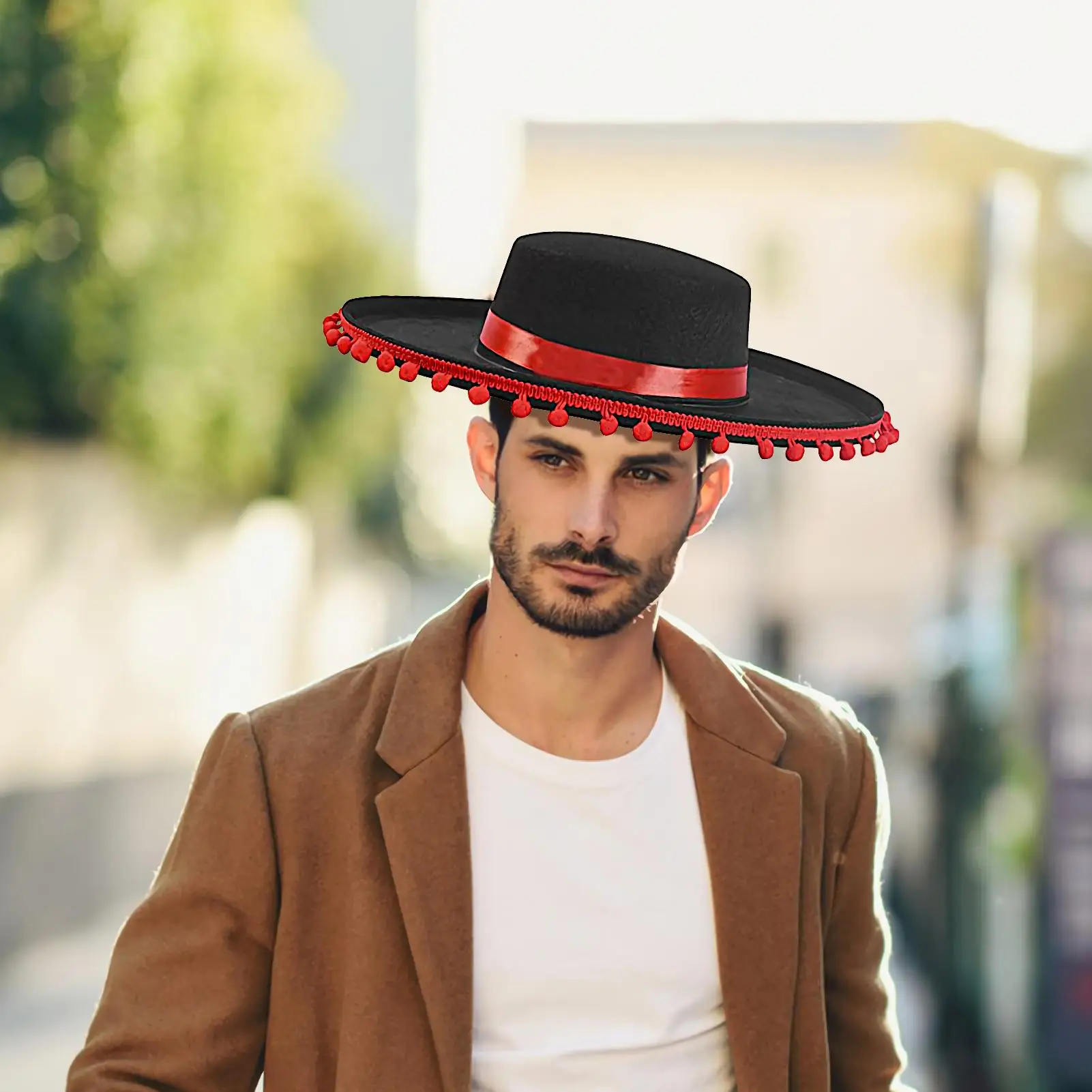 Chapeau espagnol noir à pompons rouges style flamenco - Kf s be af fc fe fca d a b ac g - Tenue de festival